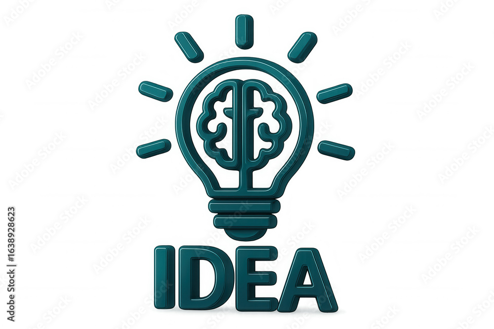 Poster 3d rendering of a light bulb containing a brain symbolizes innovation and creativity, set against a 