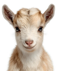 Fototapeta premium Adorable baby goat portrait fluffy fur sweet face cute animal