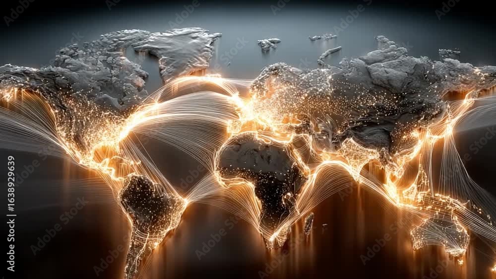 Poster global connectivity: a digital illustration of a map illuminates, showcasing the interconnectedness 