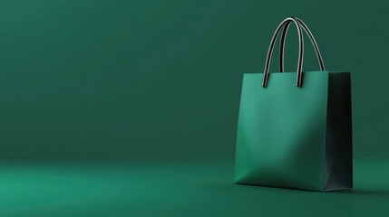A dark teal shopping bag with dark handles sits on a matching teal background, slightly angled to the right.  The bag is simple, unbranded, and appears to be made of a matte material. 