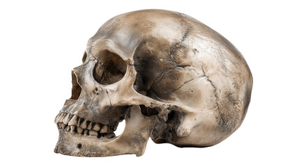 Fototapeta premium Detailed human skull, anatomical bone structure, skeletal head for medical study and Halloween themes on transparent background