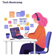 Young Woman Learning Coding at Tech Bootcamp