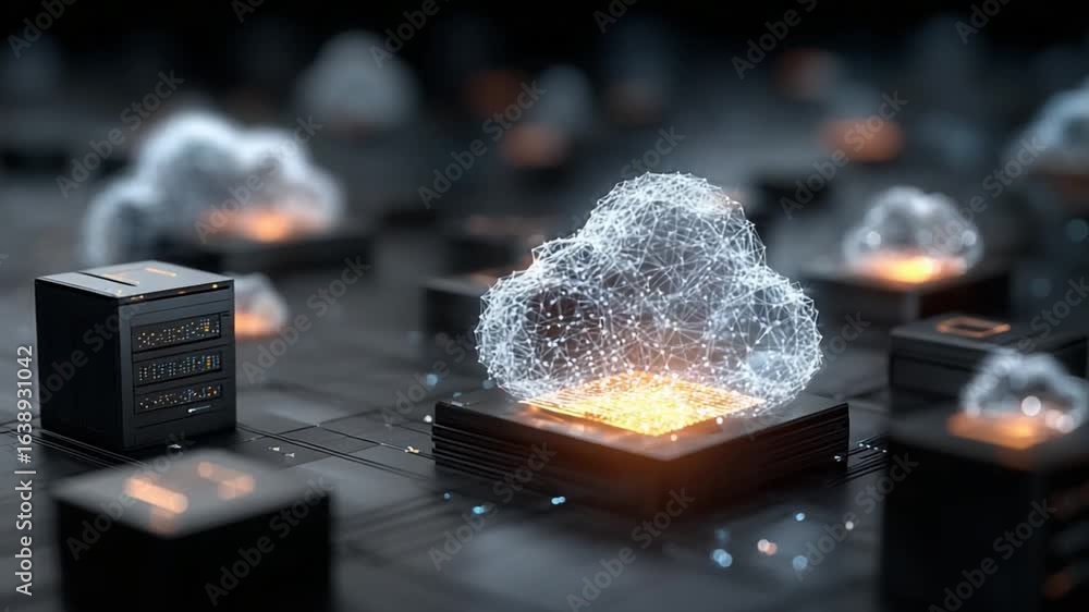 Poster digital cloud cluster: highlighting the essence of modern connectivity and data processing, this ima