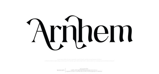 Arnhem Abstract Fashion font alphabet. Minimal modern urban fonts for logo, brand etc. Typography typeface uppercase lowercase and number. vector illustration