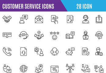 Customer service icon set. Customer service - editable line icon set, Containing customer satisfied, assistance, experience, feedback, support icons.Simple web vector illustrations