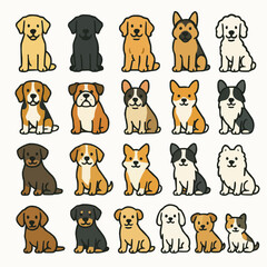 Dog icon set in various colours and breeds