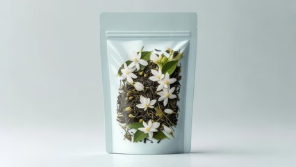 Artisanal Jasmine Tea in a Minimalist Pouch with Fresh Blossoms