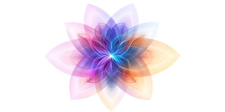 Symmetrical Spirograph Flower in Neon Isolated on Transparent Background