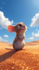 Adorable Cartoon Desert Mouse – Cute Rodent with Big Ears in Sunny Sand