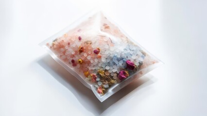 A Delicate Sachet of Colorful Mineral Salts and Dried Flowers for a Soothing Bath.
