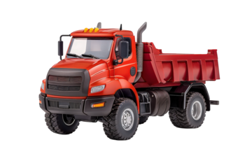 Red Dump Truck Heavy Duty Vehicle on Transparent Background for Construction and Industrial Use