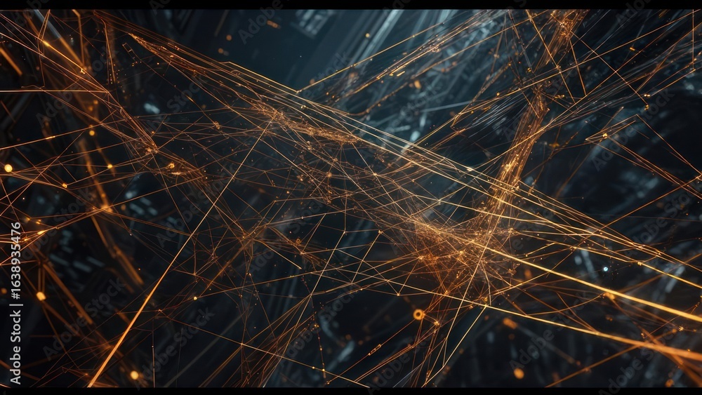 Aufkleber abstract network of glowing orange lines and nodes on dark background