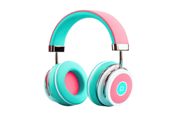 Colorful Pink and Blue Over-Ear Headphones with Modern Design on Transparent Background