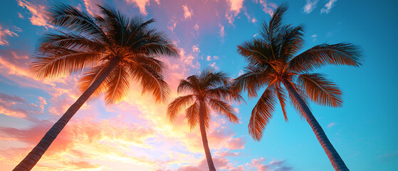 palm trees leaning pastel sky banner golden hour background for summer