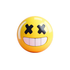 Bright Yellow Smiley Face Emoji with Crossed Eyes and Wide Grin on Transparent Background