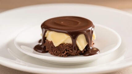 A delectable slice of rich chocolate cake with creamy icing served on a plate alongside a cup of coffee