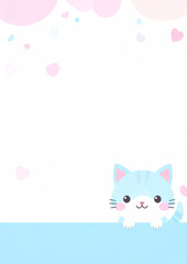 A4-sized paper templates with adorable cartoon cat designs. Each page features a different layout with soft pastel colors, cute illustrations of cats, and playful borders, perfect for children's