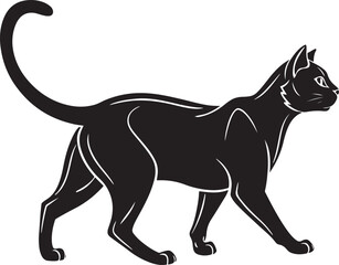 Black cat walking silhouette with white outlines feline