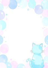 A4-sized paper templates with adorable cartoon cat designs. Each page features a different layout with soft pastel colors, cute illustrations of cats, and playful borders, perfect for children's