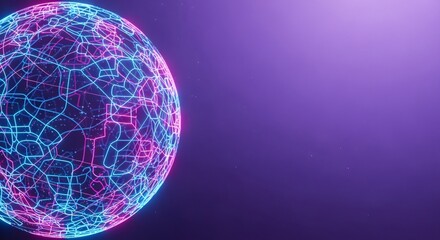 Vividly glowing digital globe elegantly floats showcasing intricate network connections through neon lighting effects