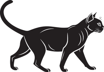 Black cat walking silhouette with white outlines feline