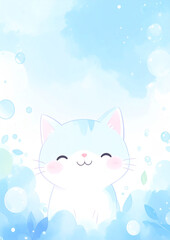 A4-sized paper templates with adorable cartoon cat designs. Each page features a different layout with soft pastel colors, cute illustrations of cats, and playful borders, perfect for children's