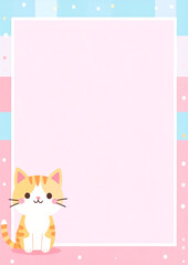 A4-sized paper templates with adorable cartoon cat designs. Each page features a different layout with soft pastel colors, cute illustrations of cats, and playful borders, perfect for children's