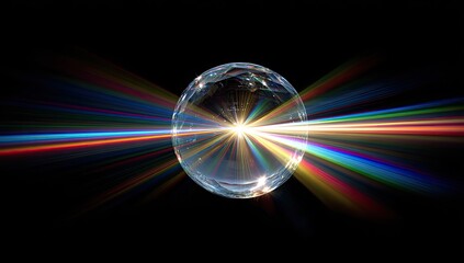 Crystal sphere light rays dark background science energy