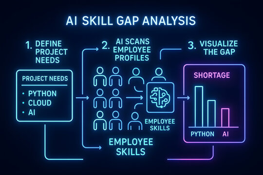 AI Skill Gap Analysis Infographic for Workforce Development and Training Needs Assessment in Business Strategy