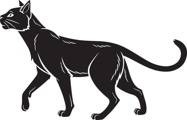 Black cat walking with white outline illustration silhouette