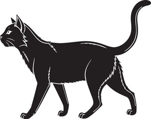 Black cat silhouette walking with white outline animal