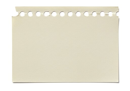 Isolated beige sheet with perforation evokes nostalgic handwritten notes