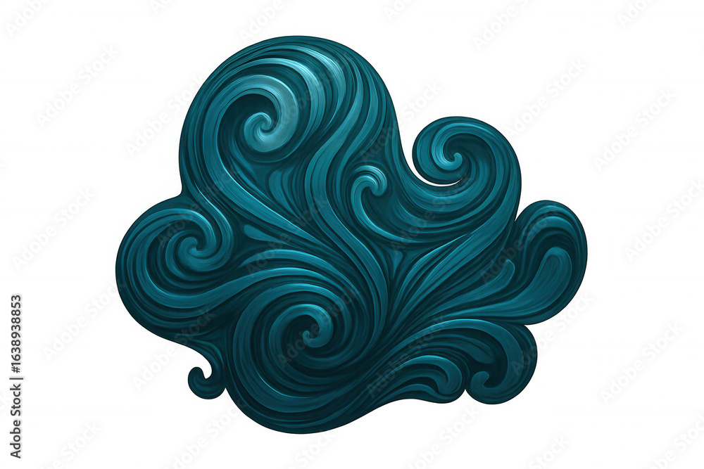 Poster turquoise abstract swirls creating a cloud-like shape on a transparent background, suitable for vari