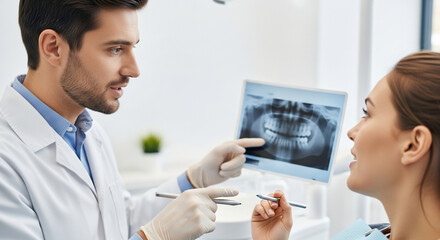 Dentist Explaining Dental X-ray to Patient During Consultation