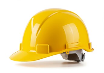 Fototapeta premium Protective yellow hard hat isolated on a clean white background studio shot
