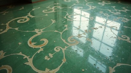 Indoor flooring with colorful water patterns