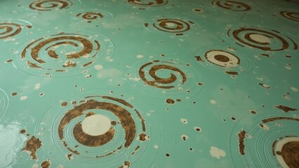 Indoor flooring with circular water patterns