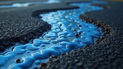 Outdoor road surface with blue water patterns