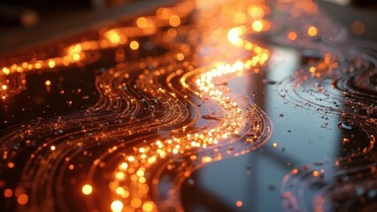 Outdoor road surface with glossy water puddles