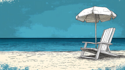 Obraz premium beach chair and umbrella on the beach summer background