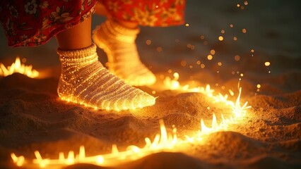 Artistic Close up of Light Path Footsteps