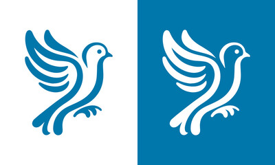 Obraz premium Stylized Dove Bird Logo,Blue and White Abstract Design, Peaceful and Hopeful Symbol.