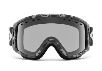 Elevated view showcasing ski goggles with camouflage pattern on white background