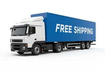 Isolated Commercial Delivery Truck with Free Shipping on a White Background