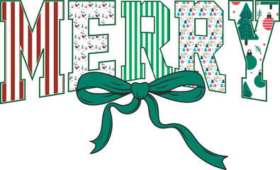 Retro Merry preppy Christmas Coquette Christmas pattern T shirt Design