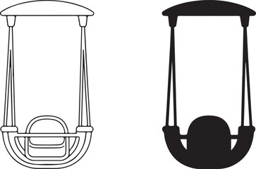 Fototapeta premium Baby Swing Set Icon: Vector Silhouette and Line Art Sign Symbol for Childcare Designs