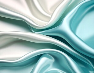 Obraz premium Soft, flowing fabric in shades of cream and light teal, creating elegant, undulating folds