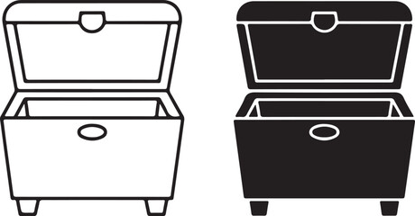 Open Chest Vector Icon: Black and White Line Art Sign Symbol, Simple Design