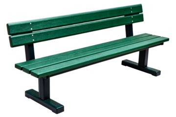 Green outdoor park bench made of recycled plastic material isolated with transparent background