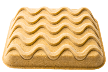 Sand sculpture block with a repeating three-dimensional wave pattern isolated with transparent background